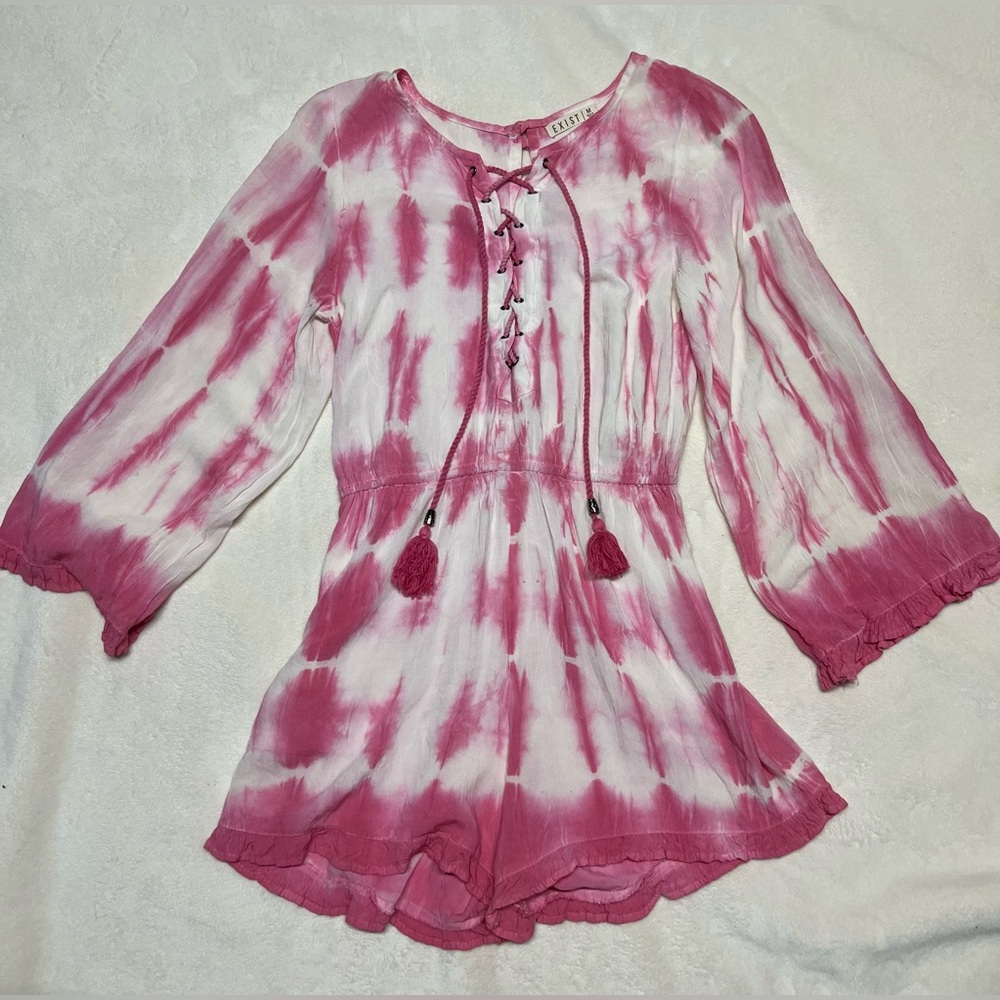 Exist Pink and White Tie-Dye Romper